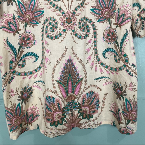 Mille Vanessa Top Versailles Women Sz Medium Cream Multi Button Down Ruffle - Picture 9 of 10